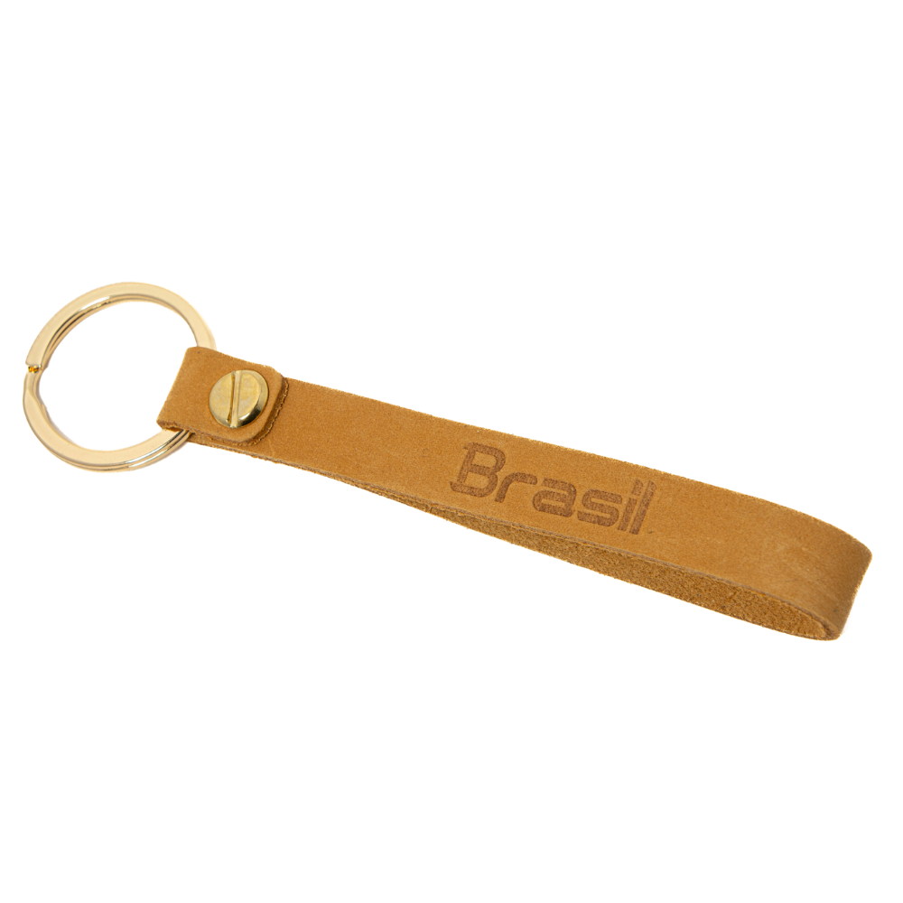 Stylish Leather Green Strap Keychain with Brazil Name