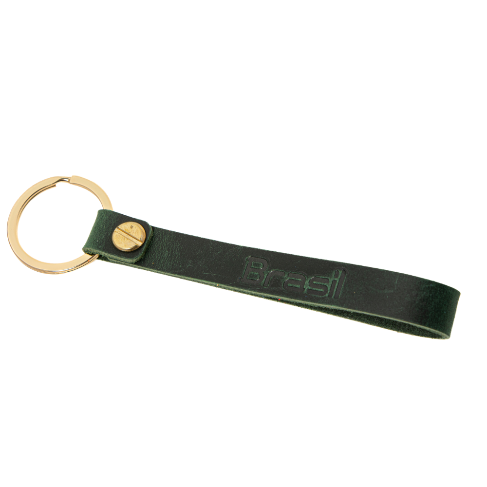 Stylish Leather Green Strap Keychain with Brazil Name
