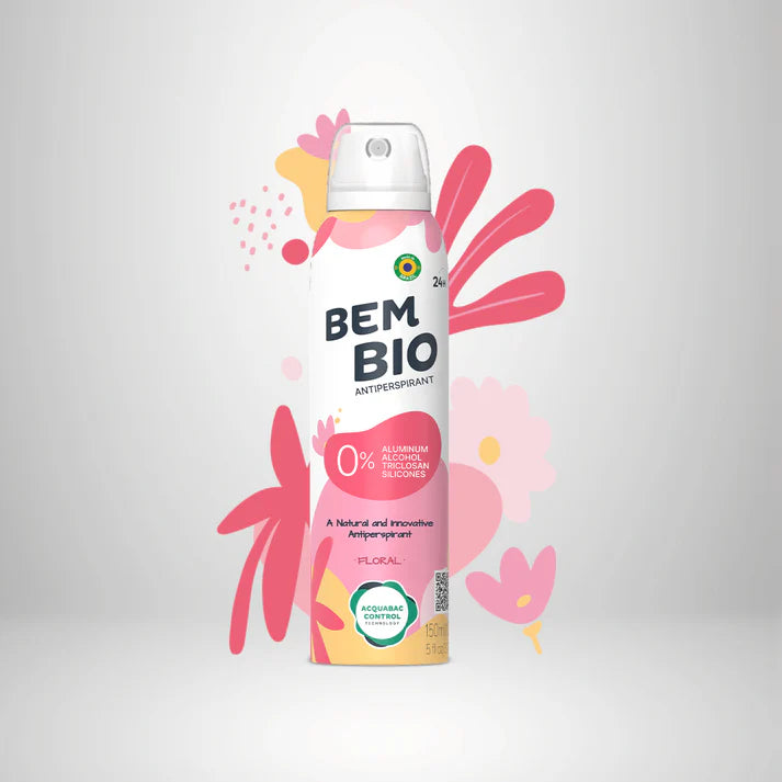 Bem Bio Floral Biotranspirant Deodorant Natural, Aluminum-Free, Vegan, 24-Hour Protection, 150ml (5.07 fl oz)