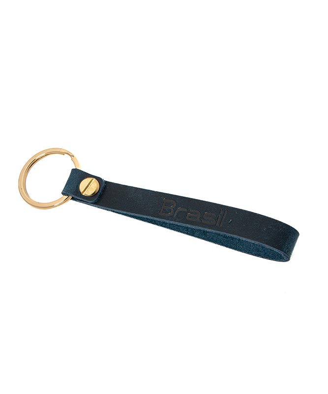 Stylish Leather Blue Strap Keychain – Brazil Name Embossed