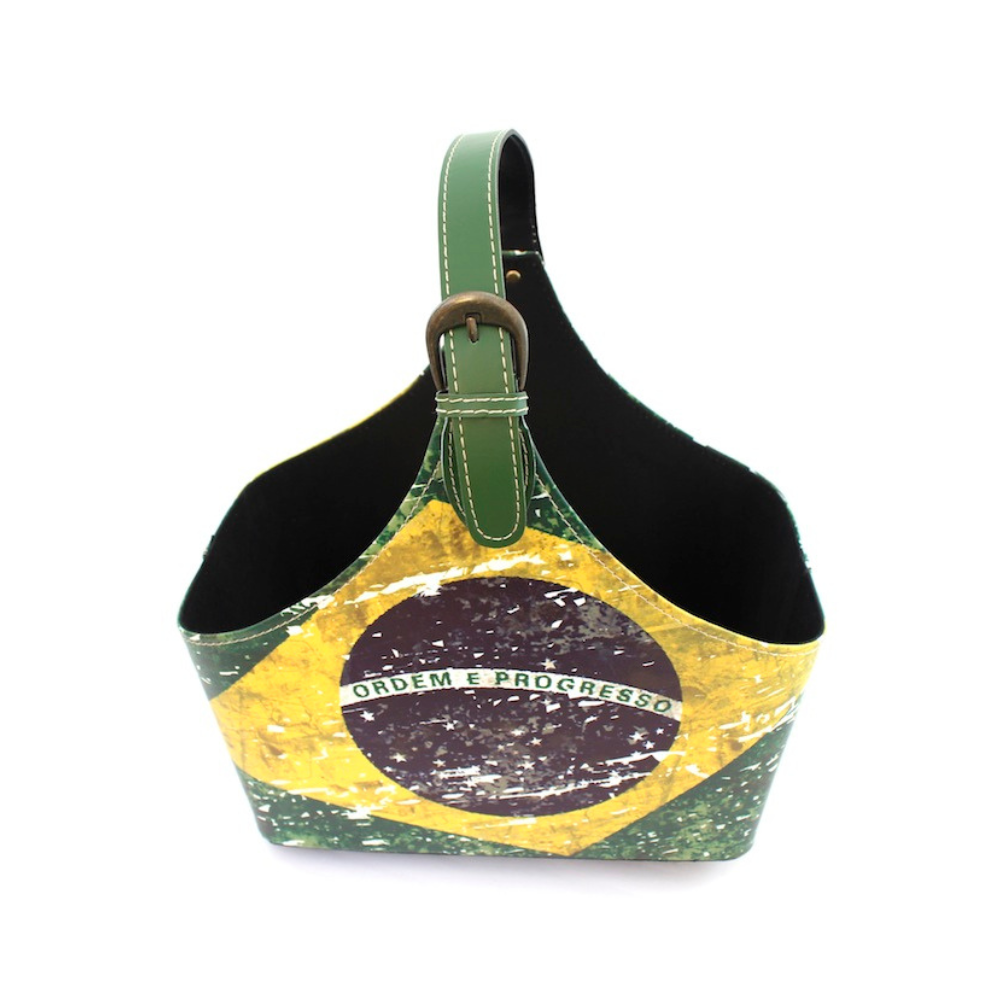 Premium PU Leather Magazine Basket with Classic Brazil Flag Design - Organize Magazines in Style!