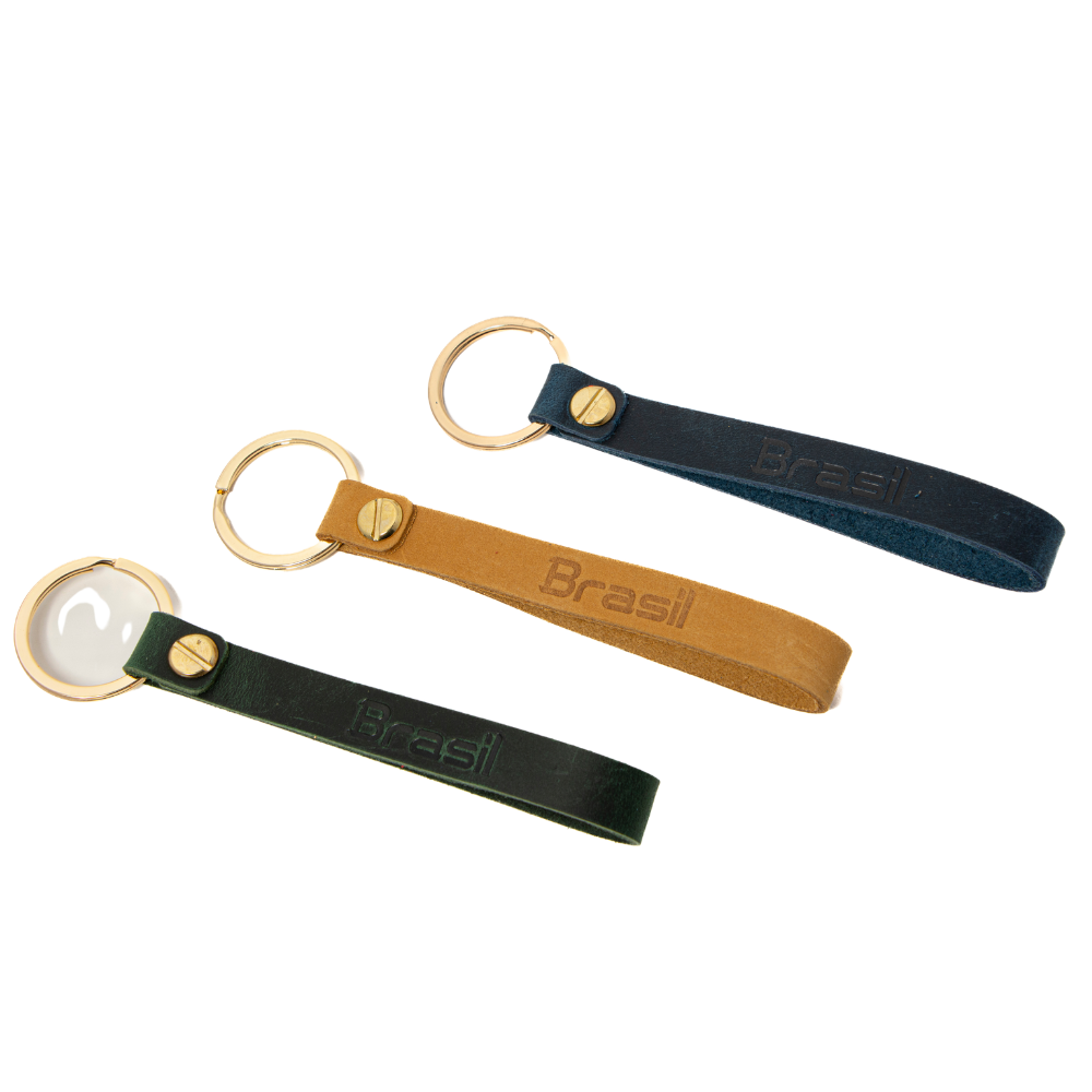 Stylish Leather Green Strap Keychain with Brazil Name