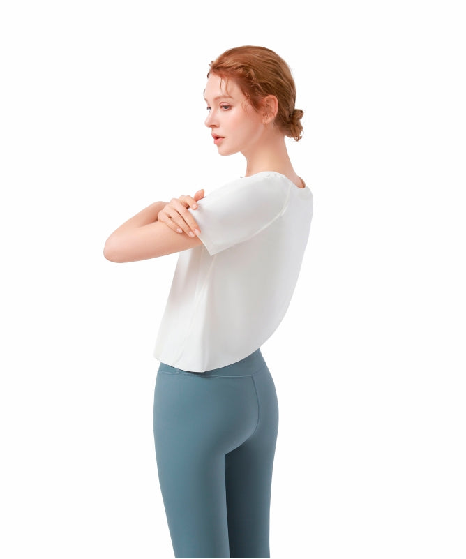 Women's Floripa Short-Sleeve Yoga Blouse – Lightweight & Comfortable with Back Overlap | REF: 1044