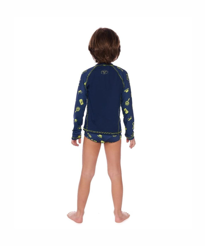 Boys' Long Sleeve Rash Guard Mormaii UV 50+ Ages 4-10, Patch Pocket- REF: 83212
