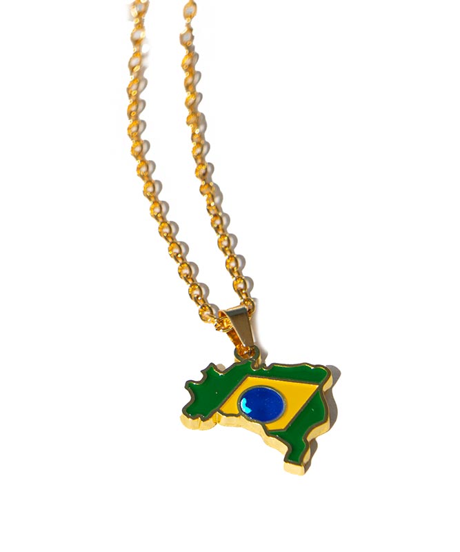 Brazil Map & Flag Necklace: Show Your Love for Brazil with Elegant Gold-Plated Pendant