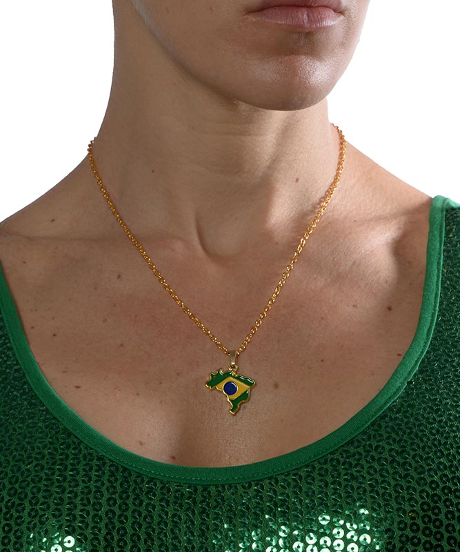 Brazil Map & Flag Necklace: Show Your Love for Brazil with Elegant Gold-Plated Pendant