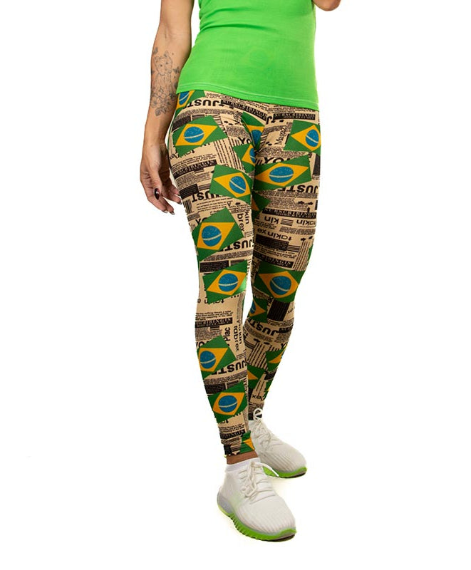 Brazil Flag Women's Leggings - Collage Design with Waistband Cut