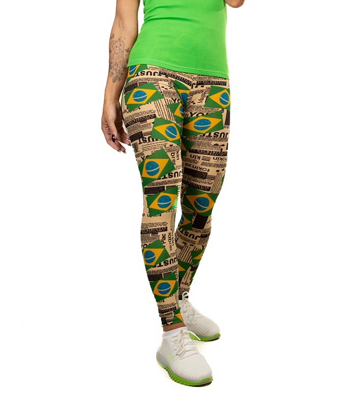 Brazil Flag Women's Leggings - Collage Design with Waistband Cut