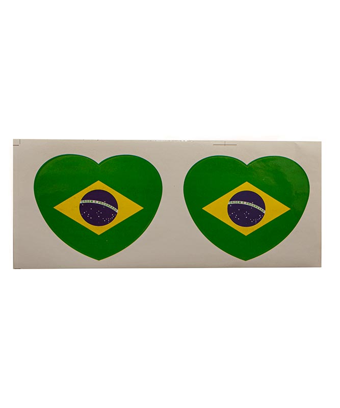 Brazil Flag Heart Stickers - Set of 2 Stickers (Pack of 3)