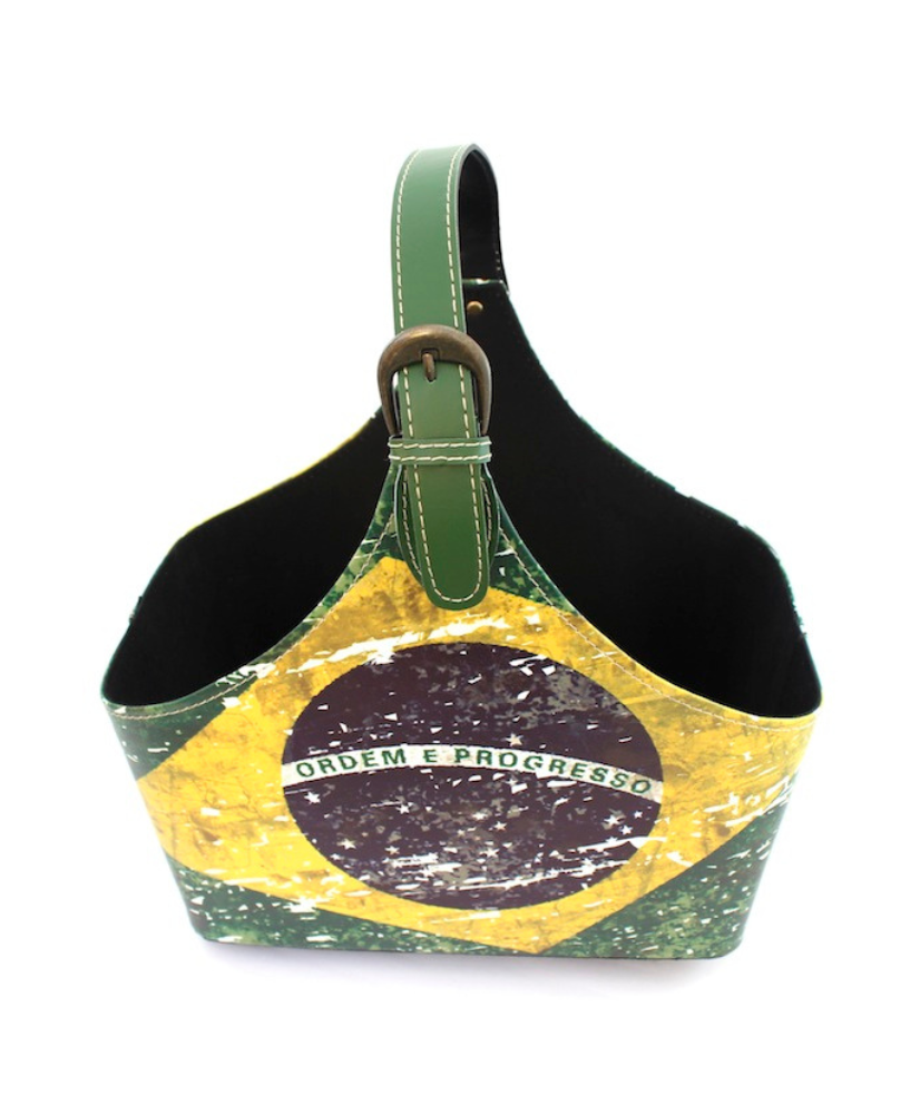 Premium PU Leather Magazine Basket with Classic Brazil Flag Design - Organize Magazines in Style!